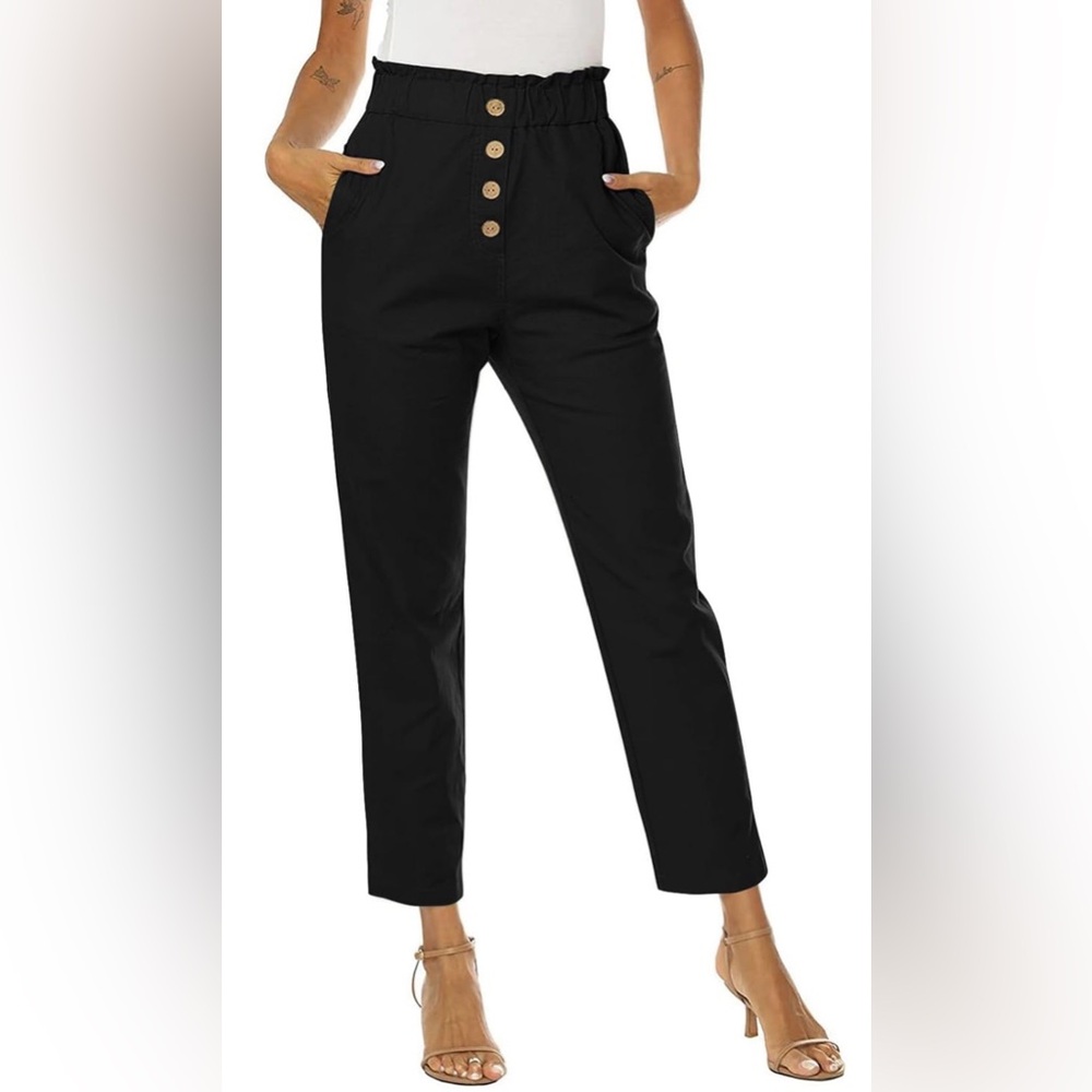 Women's Black High-Waisted Button Pants